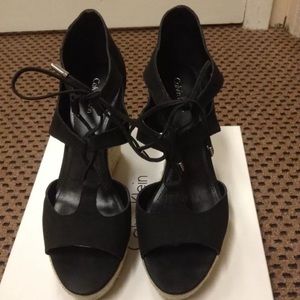 NIB Calvin Klein Black Wedge Espadrilles Sz 9M